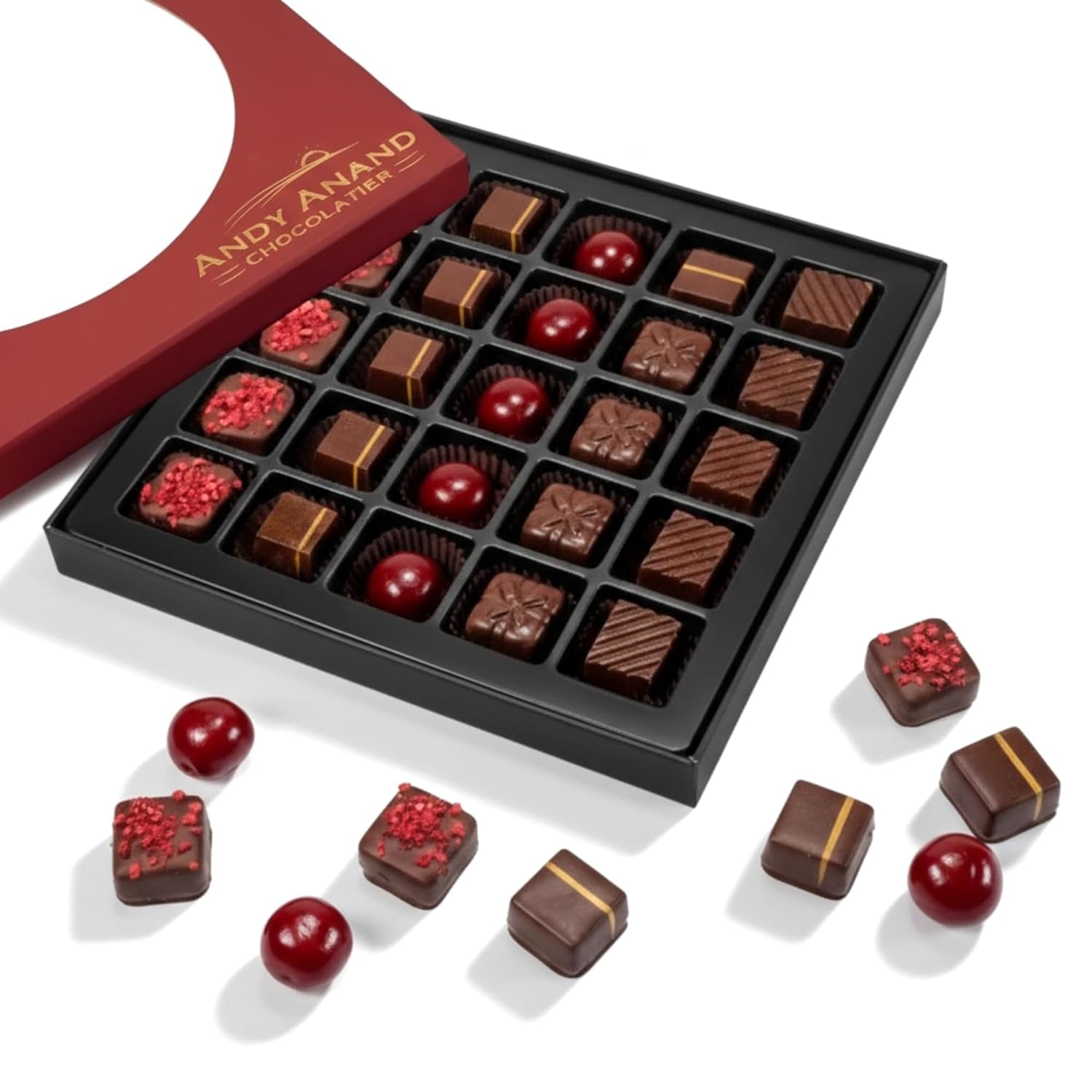 Andy Anand Vegan Dark Chocolate Truffles Praline Collection (25 pc) | Gluten-Free Gift Box, 60% Cocoa Butter | Local SoCal Chocolatier