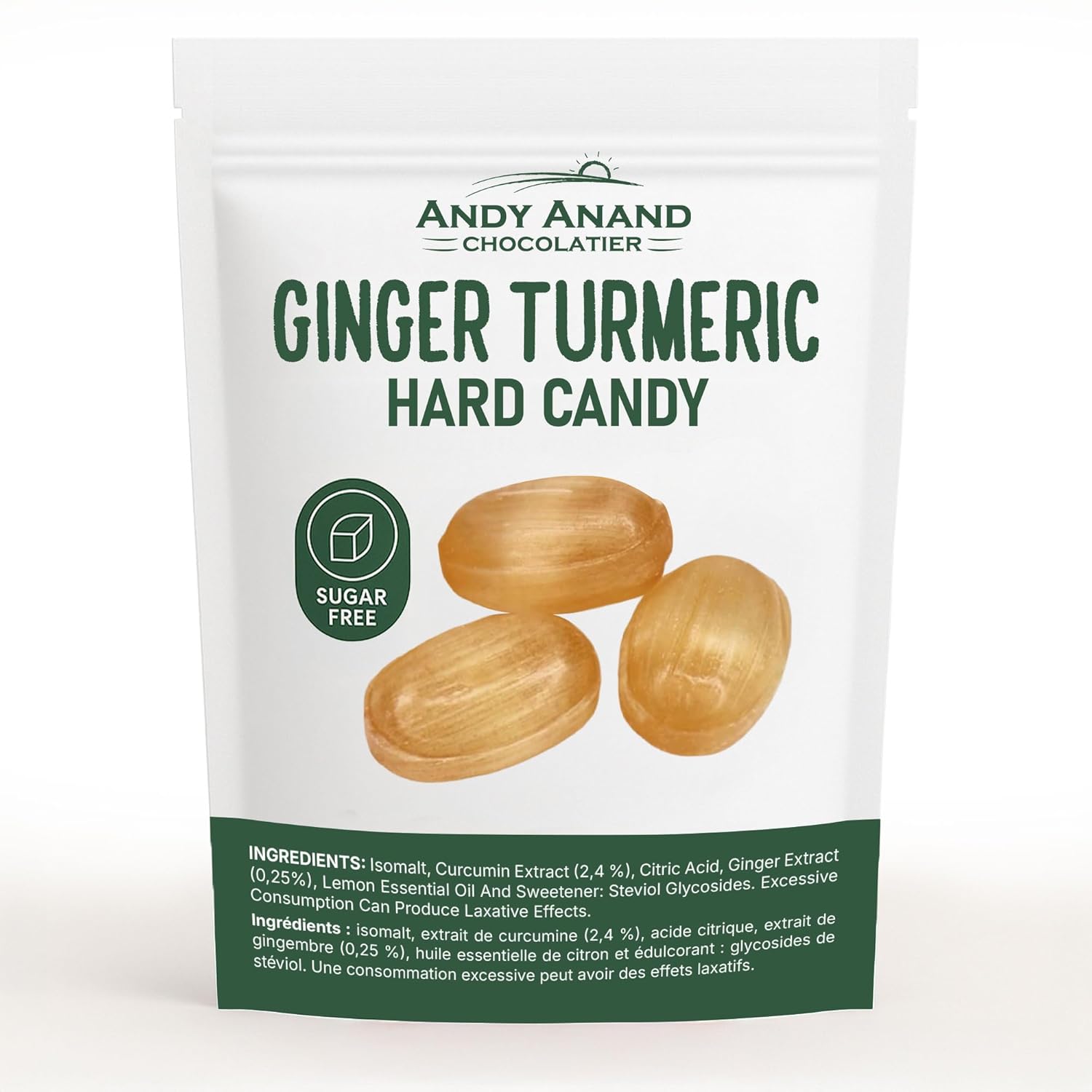Andy Anand Sugar-Free European Ginger Turmeric Hard Candy (50 pc, 7 oz) | Vegan, Keto, Low-Calorie | Local SoCal Bakery