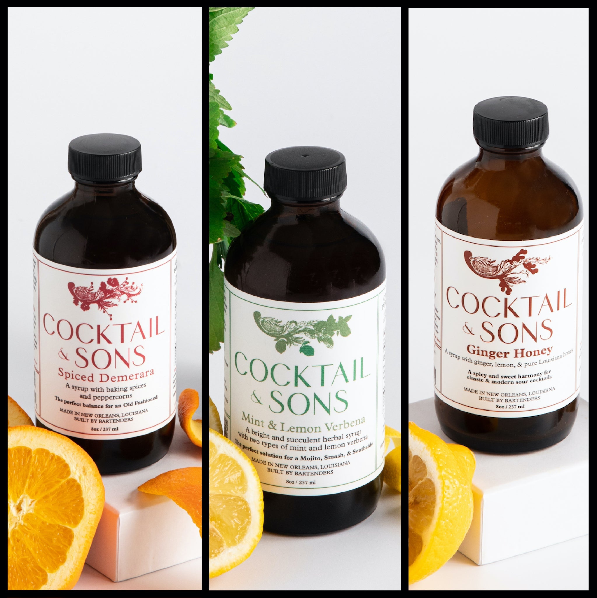 Deep, Spiced, & Refreshing: The Whiskey Trio (Craft Cocktail Syrup Pack- 8oz)