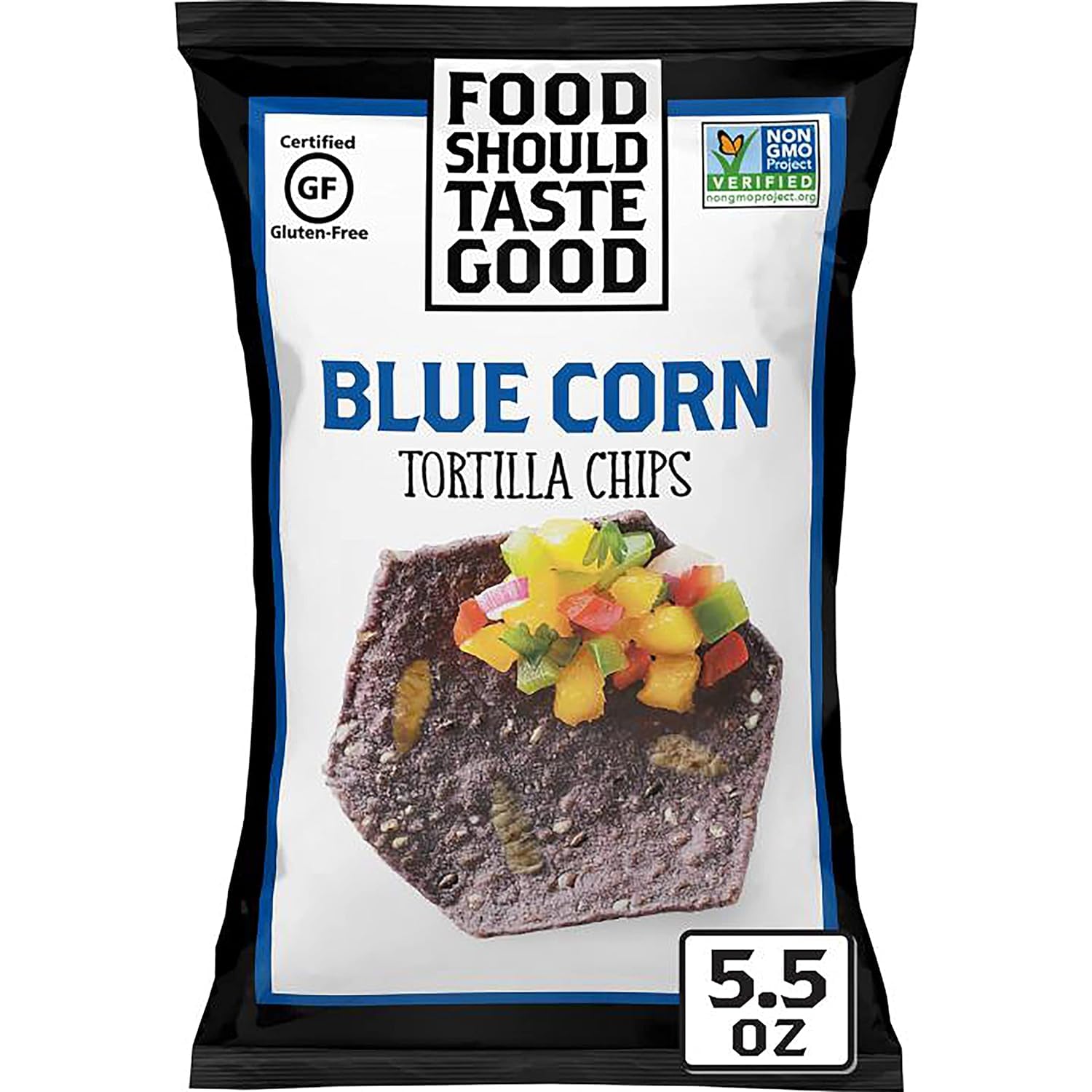 Food Should Taste Good Blue Corn Tortilla Chips, Pack of 12, 5.5 Oz Bags