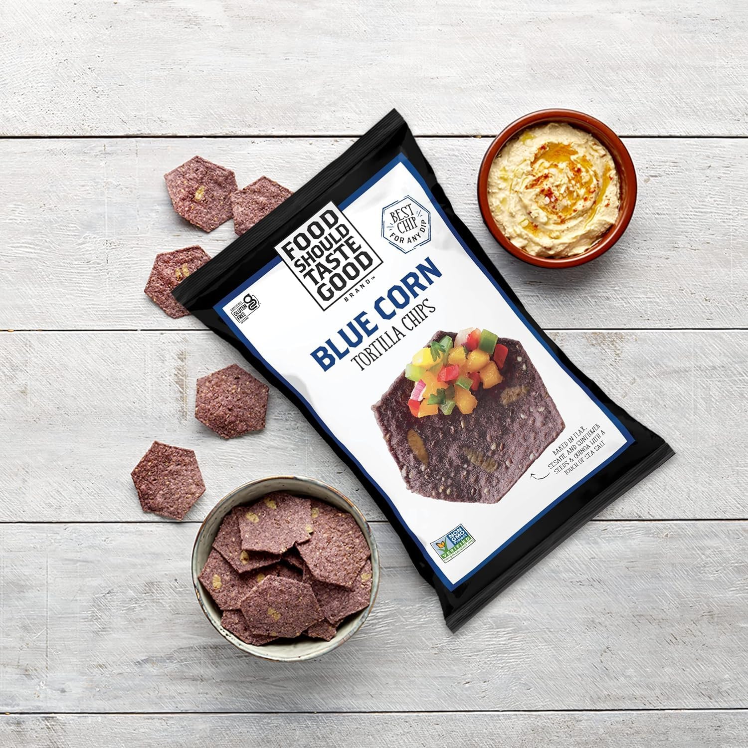Food Should Taste Good Blue Corn Tortilla Chips, Pack of 12, 5.5 Oz Bags
