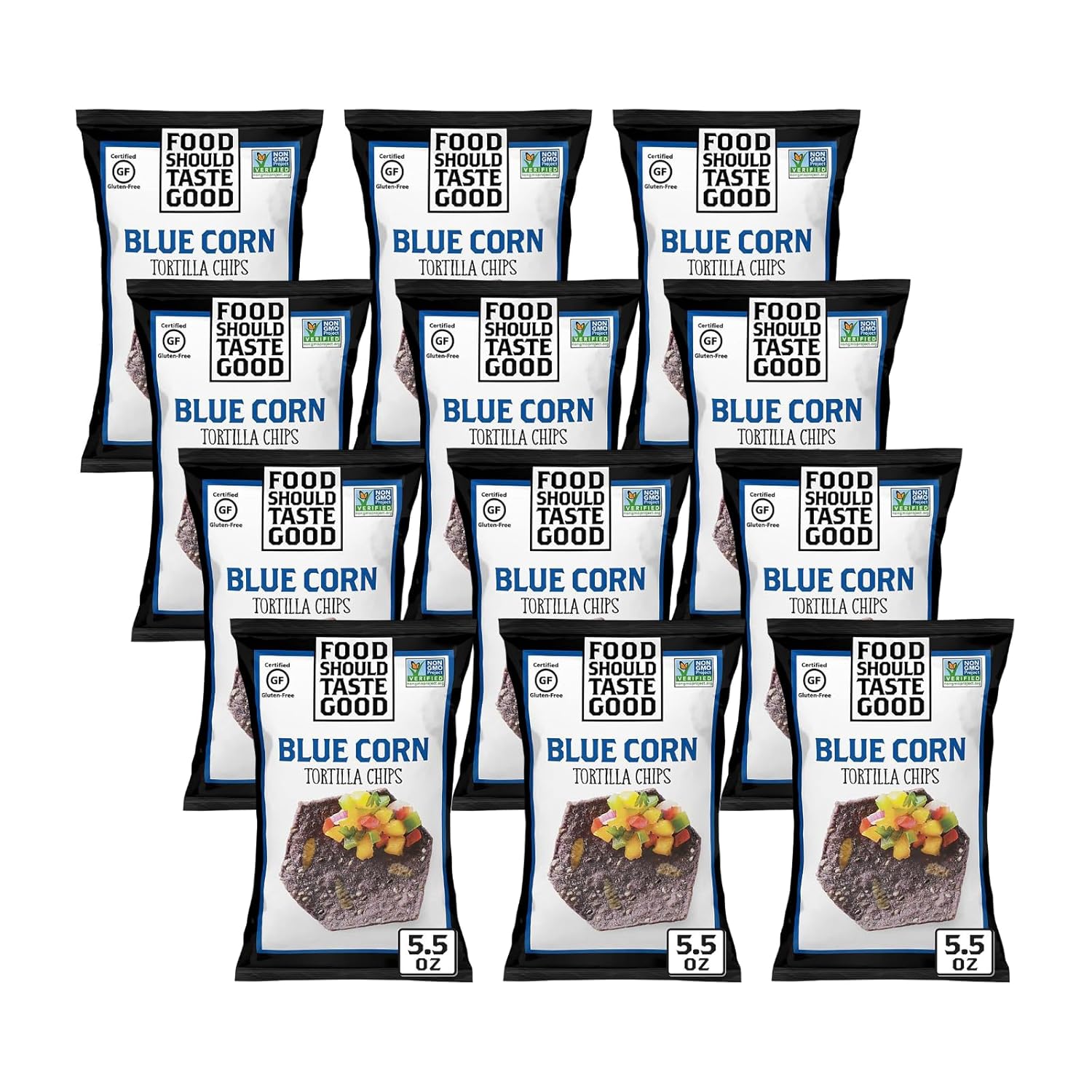Food Should Taste Good Blue Corn Tortilla Chips, Pack of 12, 5.5 Oz Bags