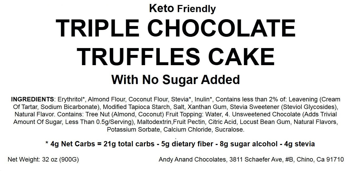 Andy Anand Sugar-Free Keto Triple Chocolate Truffle Cake (9-inch, 2 lbs) | Diabetic-Friendly | SoCal Bakery