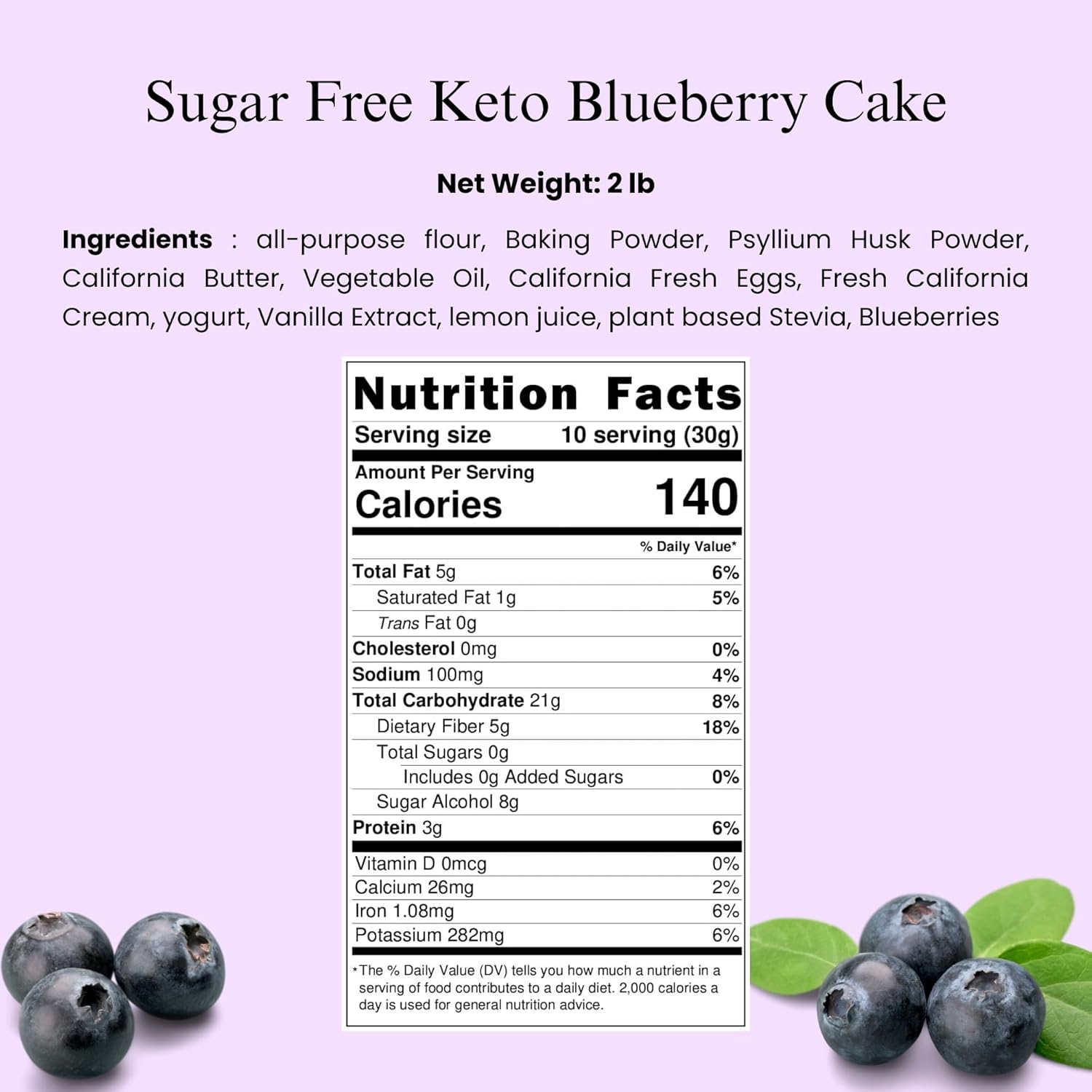 Andy Anand Sugar-Free Blueberry Cake (2.5 lbs) | Keto & Diabetic-Friendly | SoCal Bakery