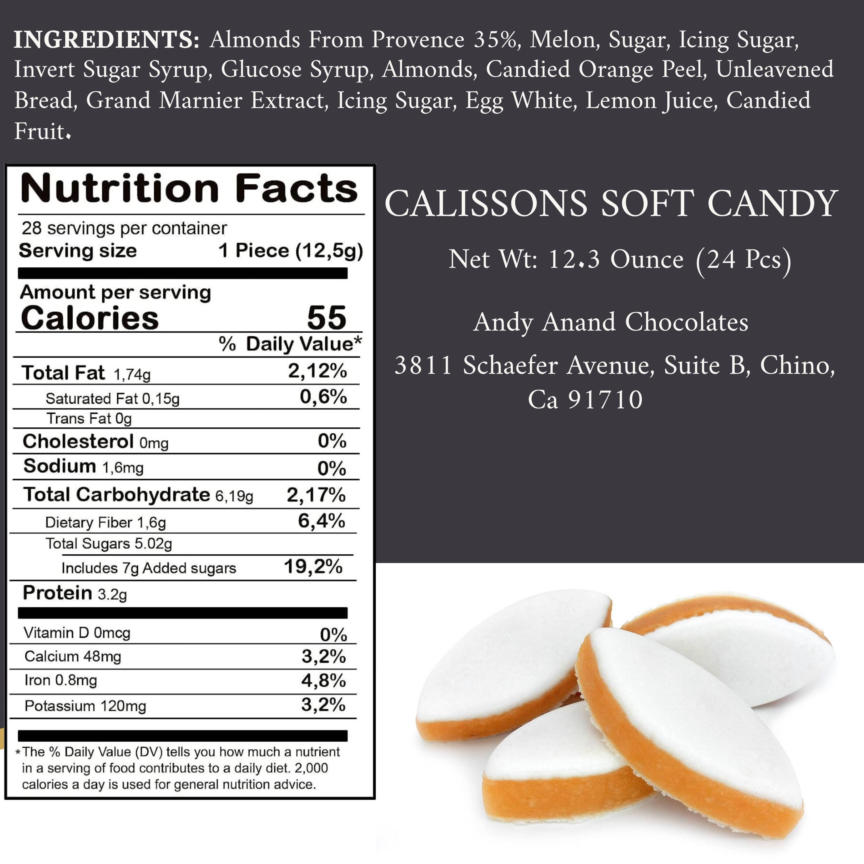 Andy Anand Calissons de Provence (28 pc, 12.3 oz) | Imported Soft Almond Paste with Candied Fruit | Local SoCal Bakery