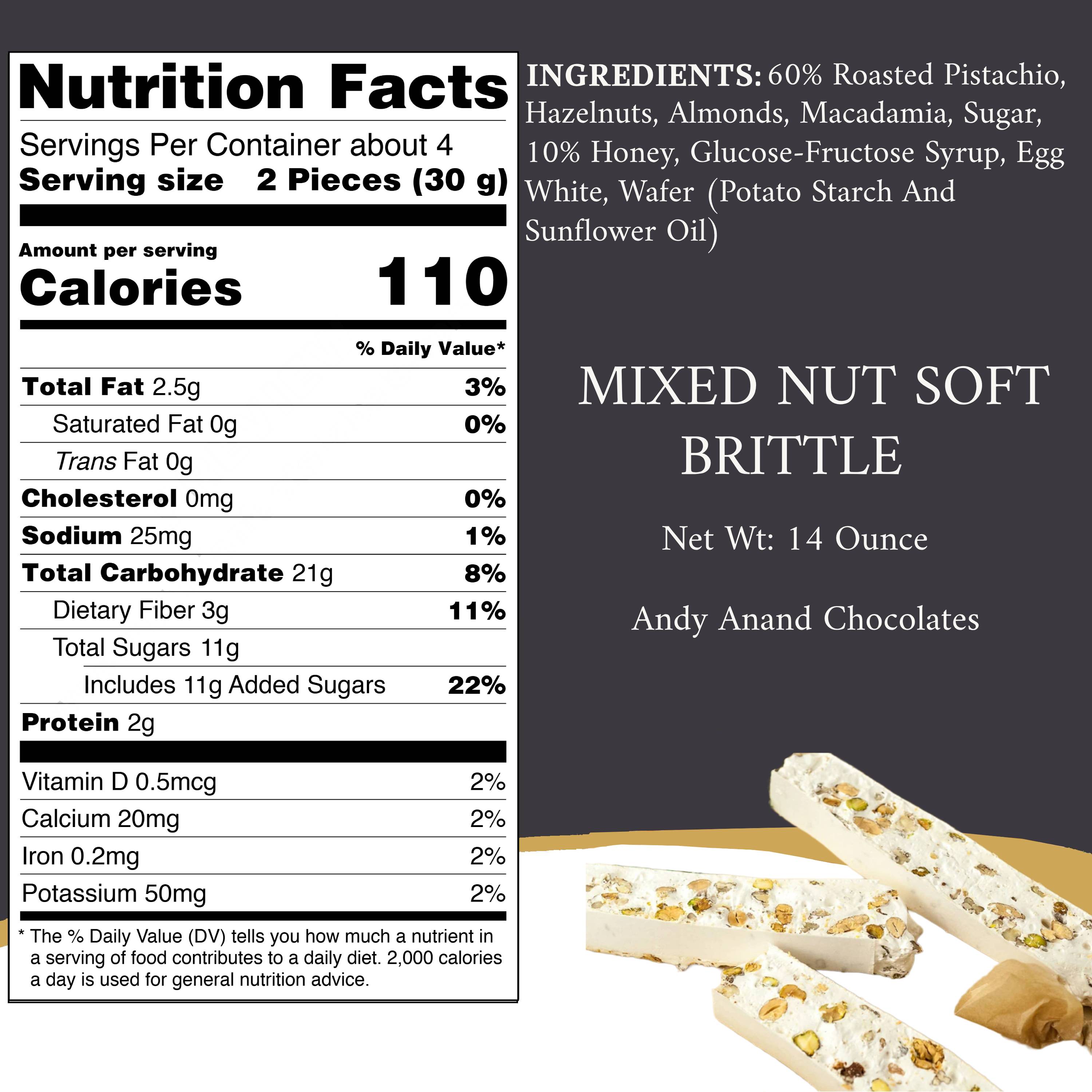 Andy Anand Mixed Nut Spanish Torrone Nougat Brittle (7 oz) | Wildflower Honey | Local SoCal Bakery