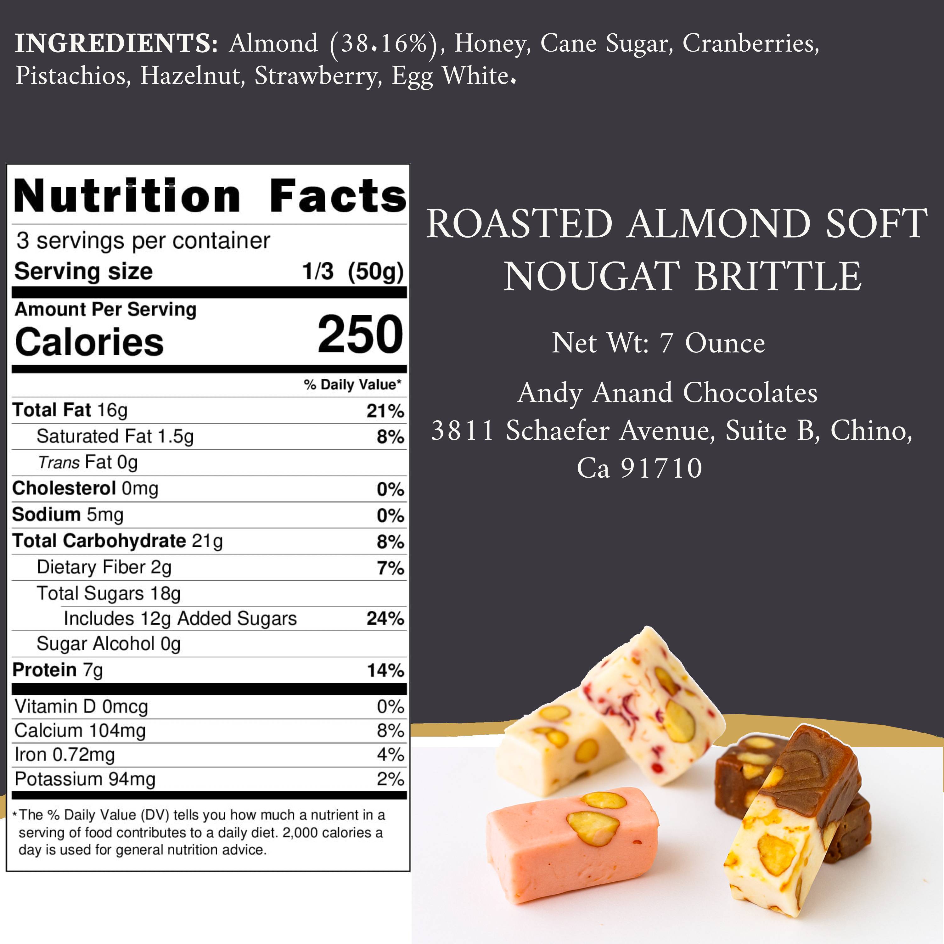 Andy Anand Roasted Almond Soft Nougat Brittle (28 pc, 7 oz) | European Turron Style | Local SoCal Bakery