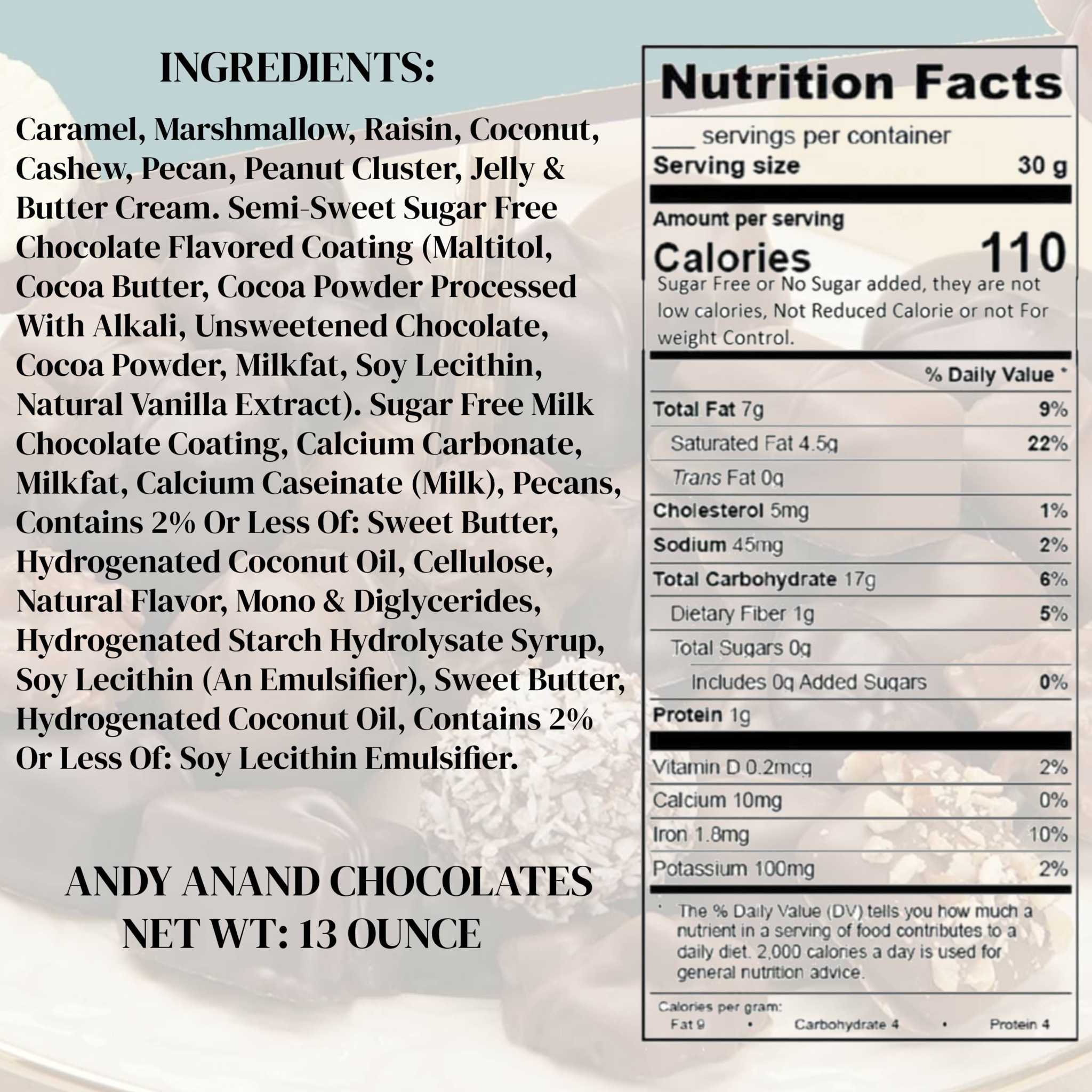 Andy Anand Sugar-Free Chocolate Sampler | Caramels, Butter Creams, Clusters, 60% Cocoa Butter | Local SoCal Chocolatier