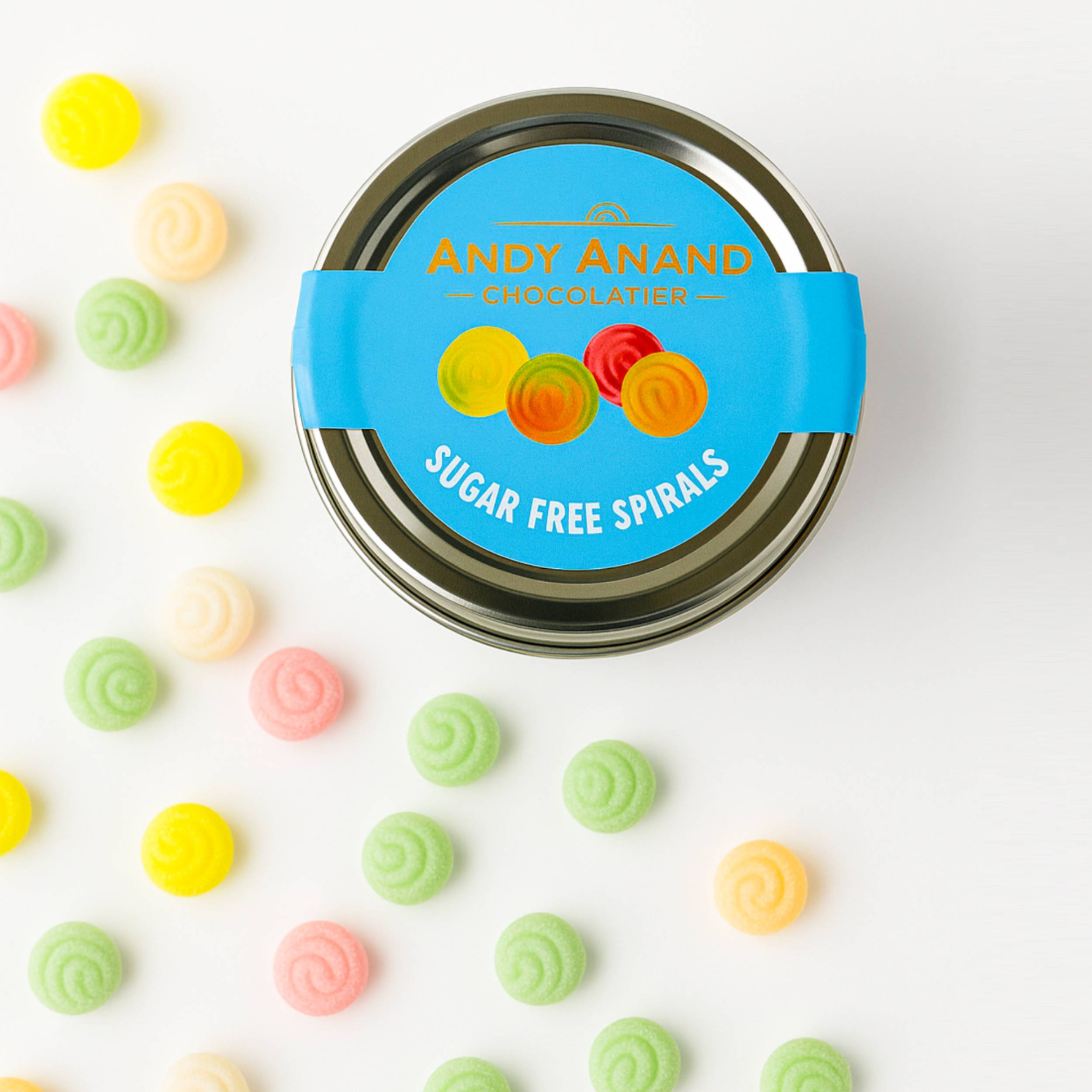 Andy Anand Sugar-Free Spiral Hard Candy (110 pc, 7 oz) | 5 Flavors, Made in Spain, Stevia | Local SoCal Bakery