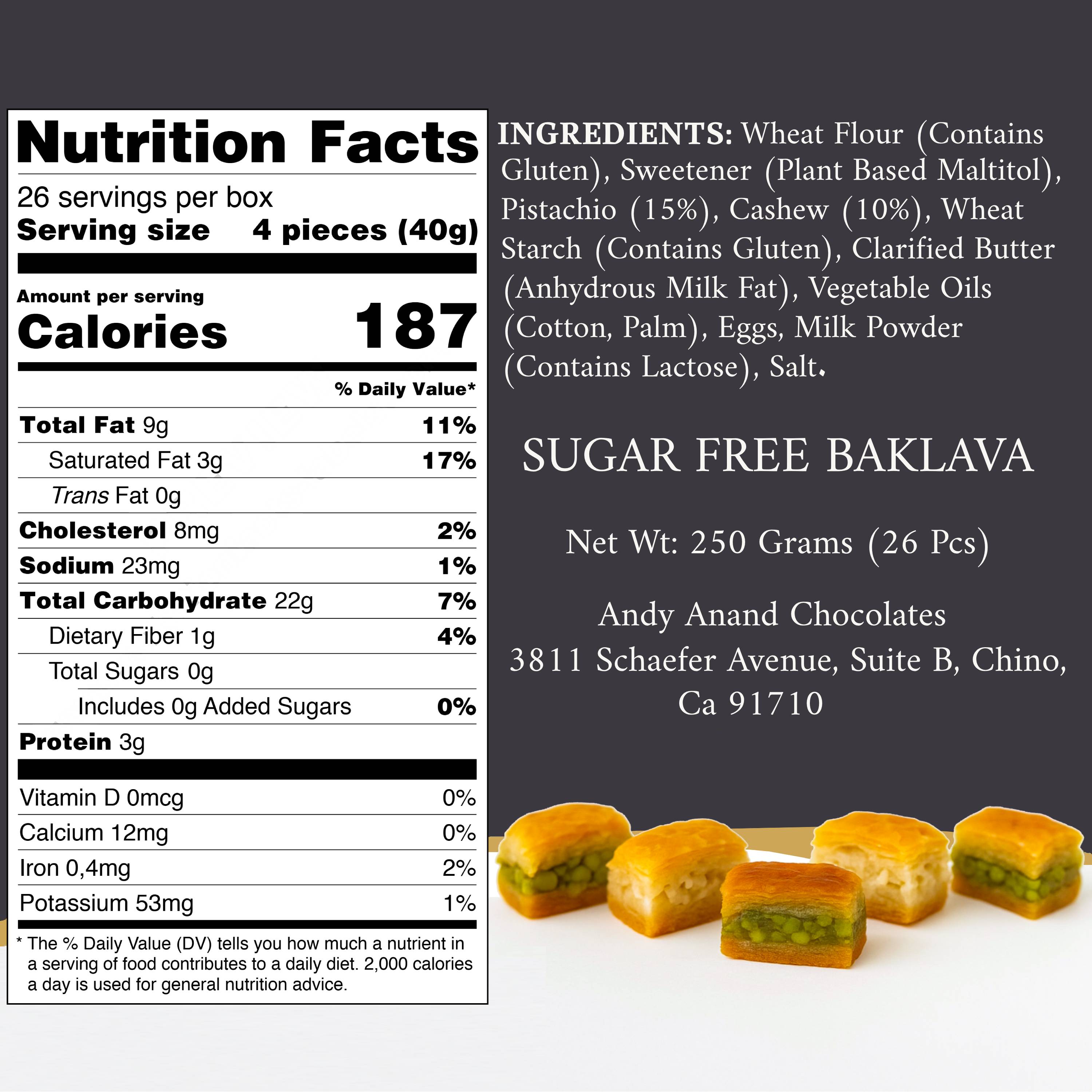 Andy Anand Sugar-Free Turkish Baklava (26 pc, 8.8 oz) | Pistachio, Walnut, Hazelnut Gift Box | Local SoCal Bakery