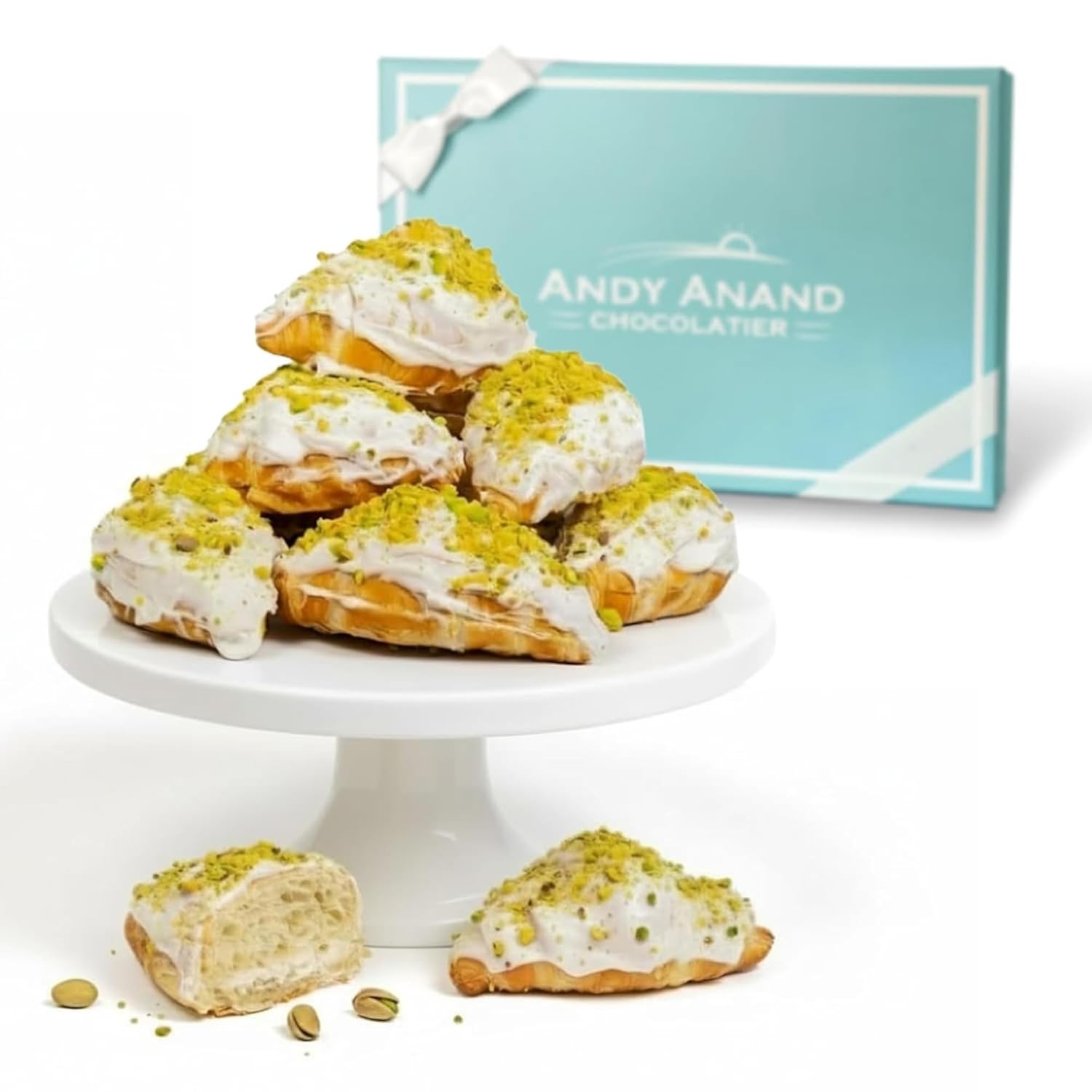 Andy Anand White Chocolate Pistachio Croissants (10 pc, 2 lbs) | Hand-Baked Pastry | Local SoCal Bakery