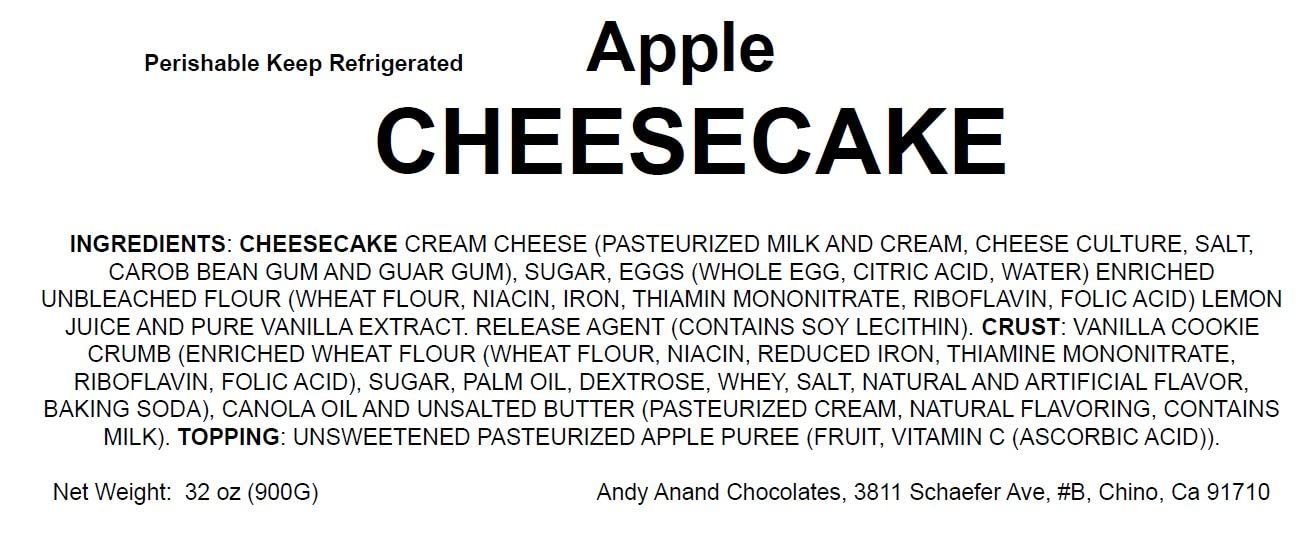 Andy Anand Apple Cheesecake (9-inch, 2.6 lbs) | Hand-Baked Bakery Cheesecake | Local SoCal Bakery