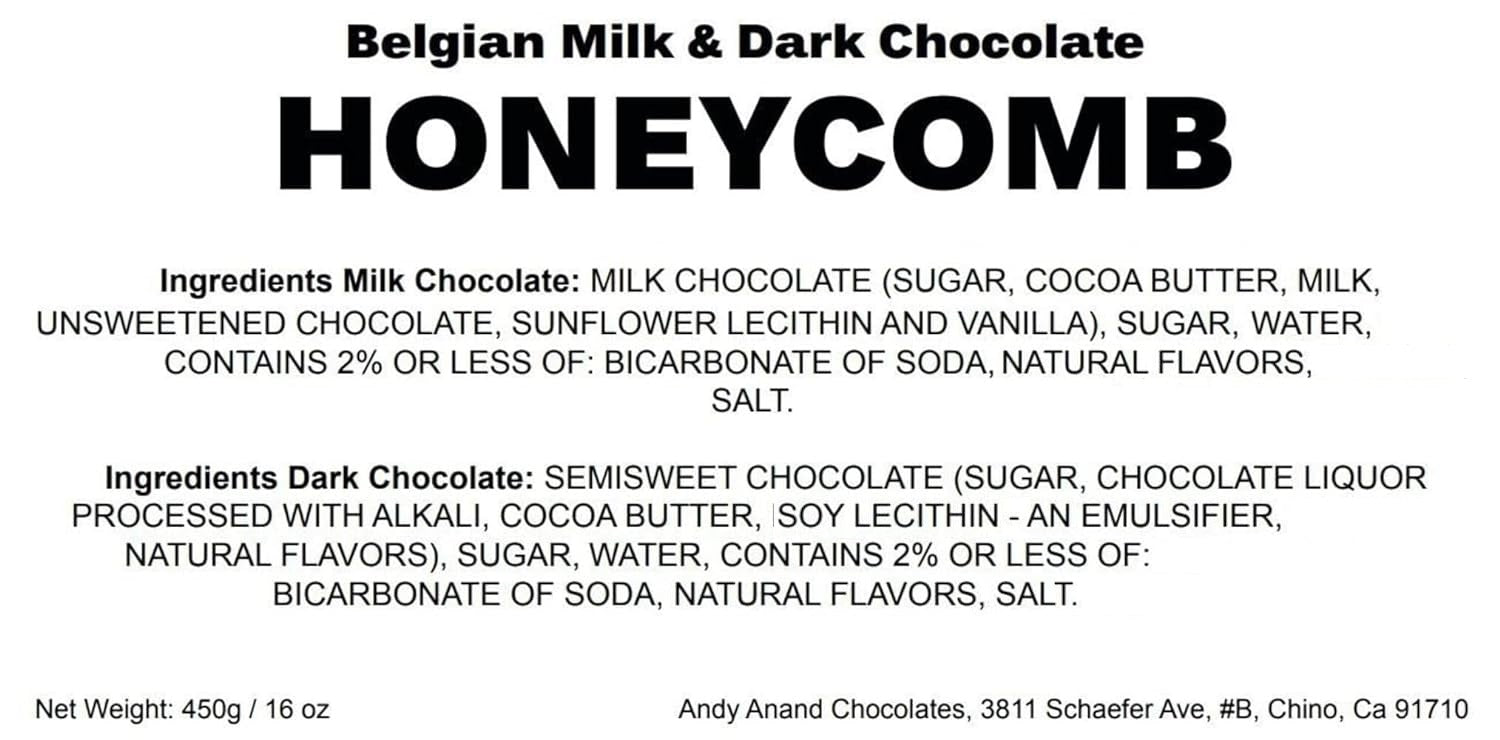 Andy Anand Belgian Honeycomb Milk & Dark Chocolate (1 lb) | Sponge Crunch, 60% Cocoa Butter | Local SoCal Chocolatier