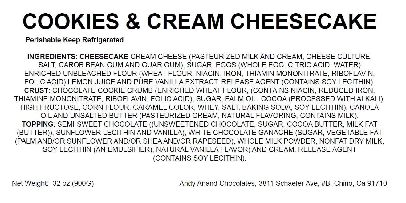 Andy Anand Cookies & Cream Cheesecake (9-inch, 2 lbs) | Hand-Baked NY-Style Cheesecake | Local SoCal Bakery