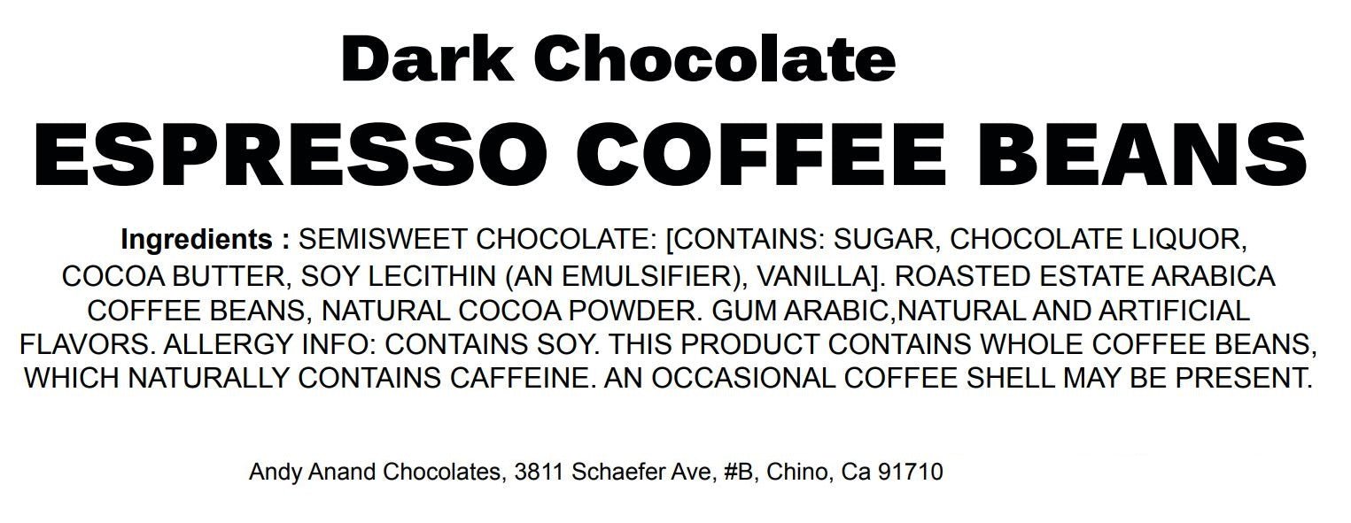 Andy Anand Vegan Dark Chocolate Coffee Espresso Beans (1 lb) | 60% Cocoa Butter Gift Box | Local SoCal Chocolatier