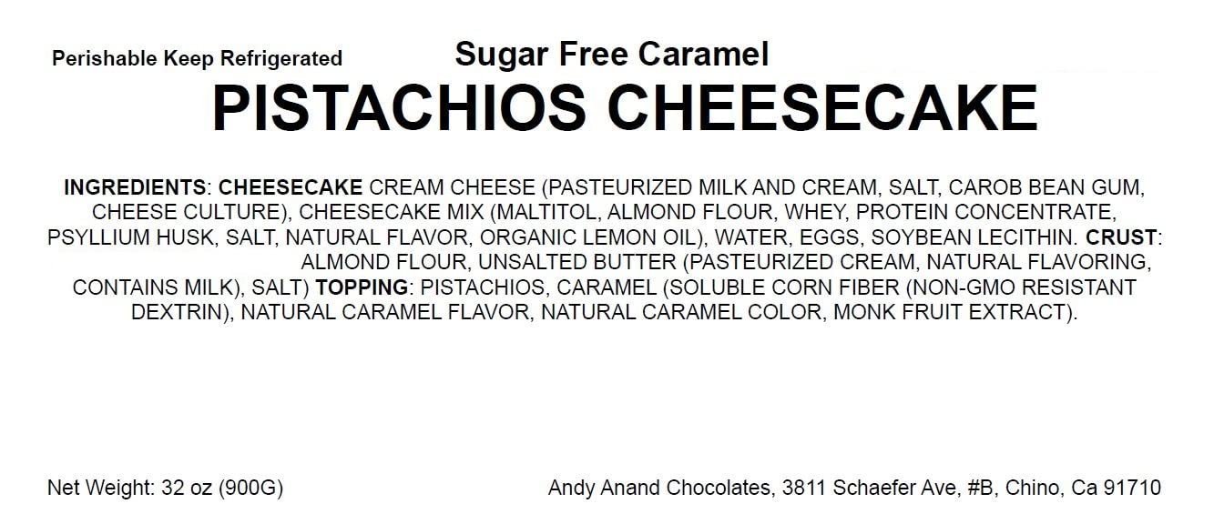 Andy Anand Sugar-Free Gluten-Free Caramel Pistachio Cheesecake (9-inch, 2.6 lbs) | Sugar-Free, Gluten-Free | Local SoCal Bakery