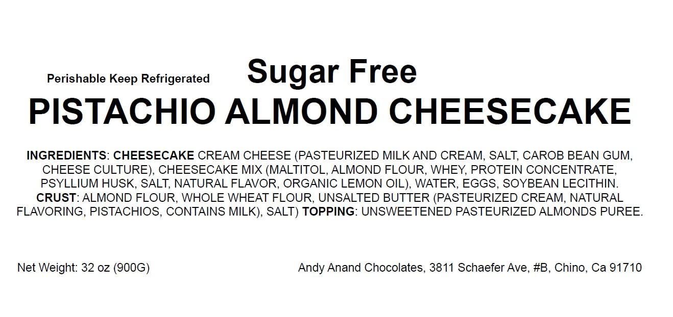 Andy Anand Sugar-Free Pistachio Almond Cheesecake (9-inch, 2 lbs) | Sugar-Free Cheesecake | Local SoCal Bakery