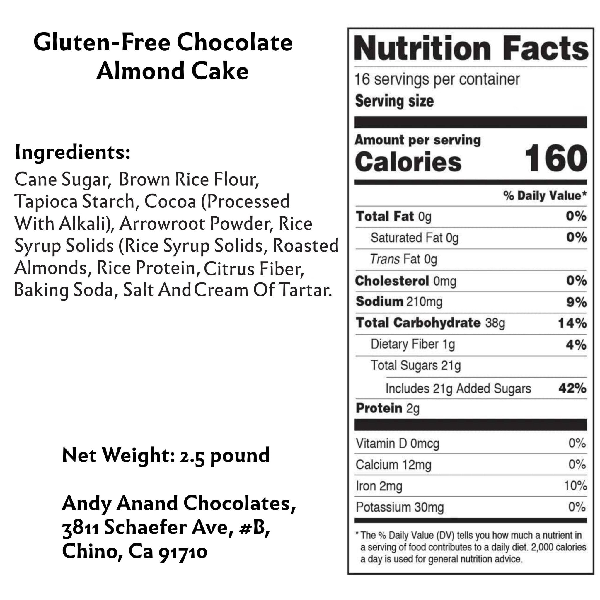 Andy Anand Gluten-Free Chocolate Almond Cake (9-inch, 2.5 lbs) | Hand-Baked Bakery Cake | Local SoCal Bakery