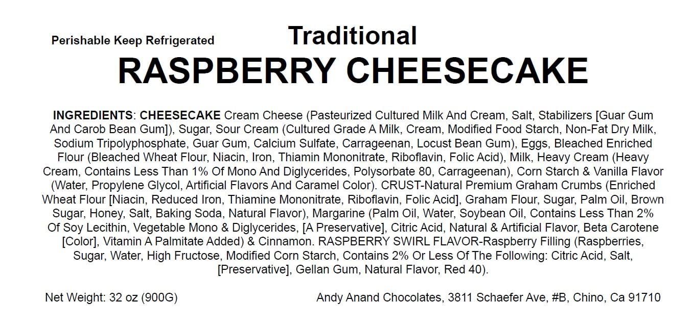 Andy Anand Raspberry Cheesecake (9-inch, 2 lbs) | Hand-Baked Bakery Cheesecake | Local SoCal Bakery
