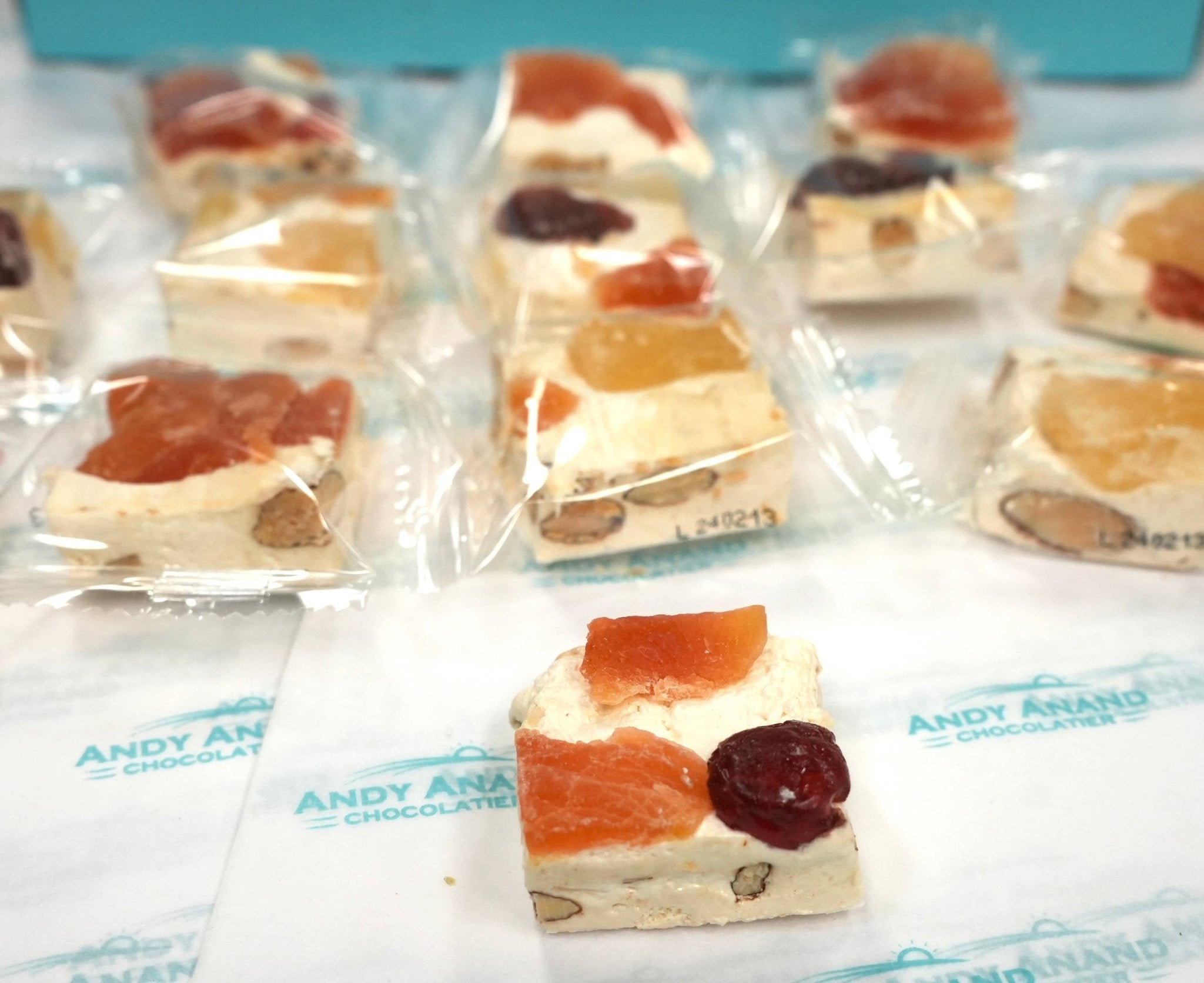 Andy Anand Roasted Almond Fruit Soft Nougat (22 pc, 7 oz) | European Turron with Exotic Fruits | Local SoCal Bakery