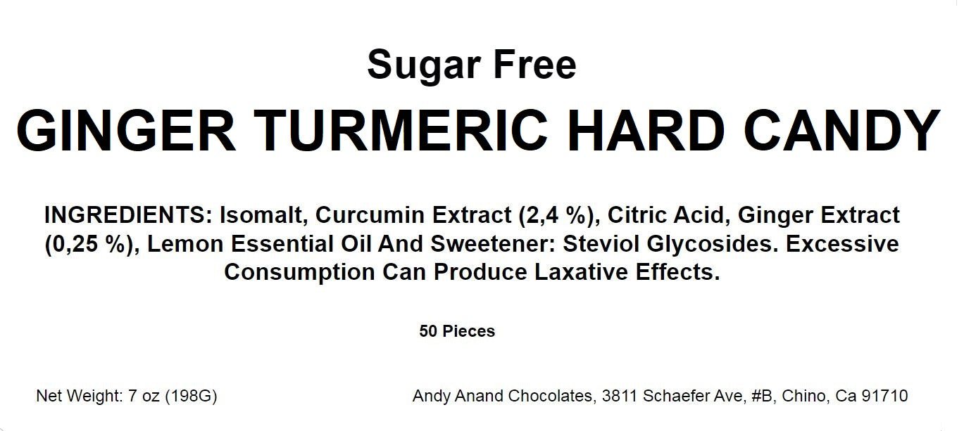 Andy Anand Sugar-Free European Ginger Turmeric Hard Candy (50 pc, 7 oz) | Vegan, Keto, Low-Calorie | Local SoCal Bakery