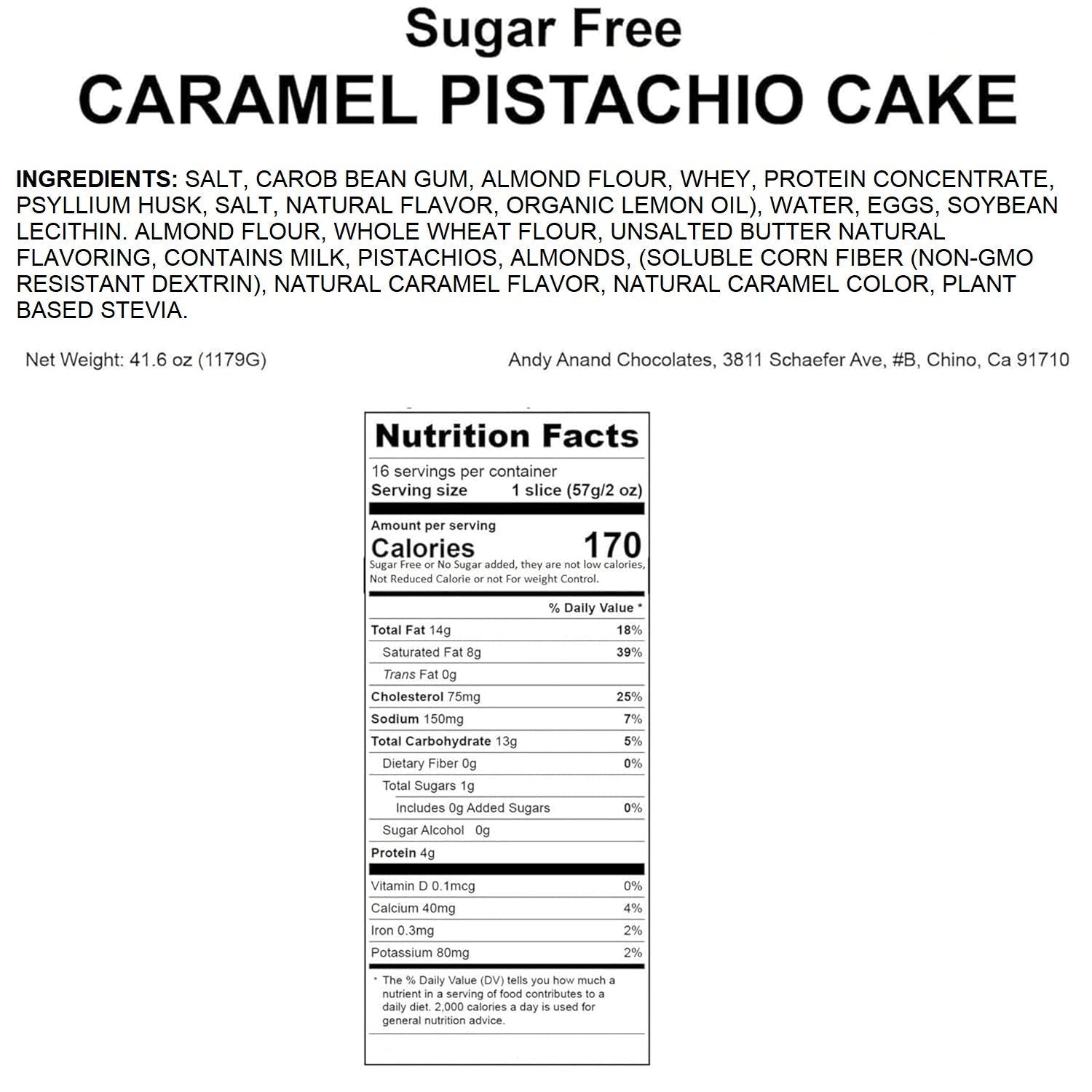 Andy Anand Sugar-Free Caramel Pistachio Cake (9-inch, 2.6 lbs) | Keto & Diabetic-Friendly | SoCal Bakery