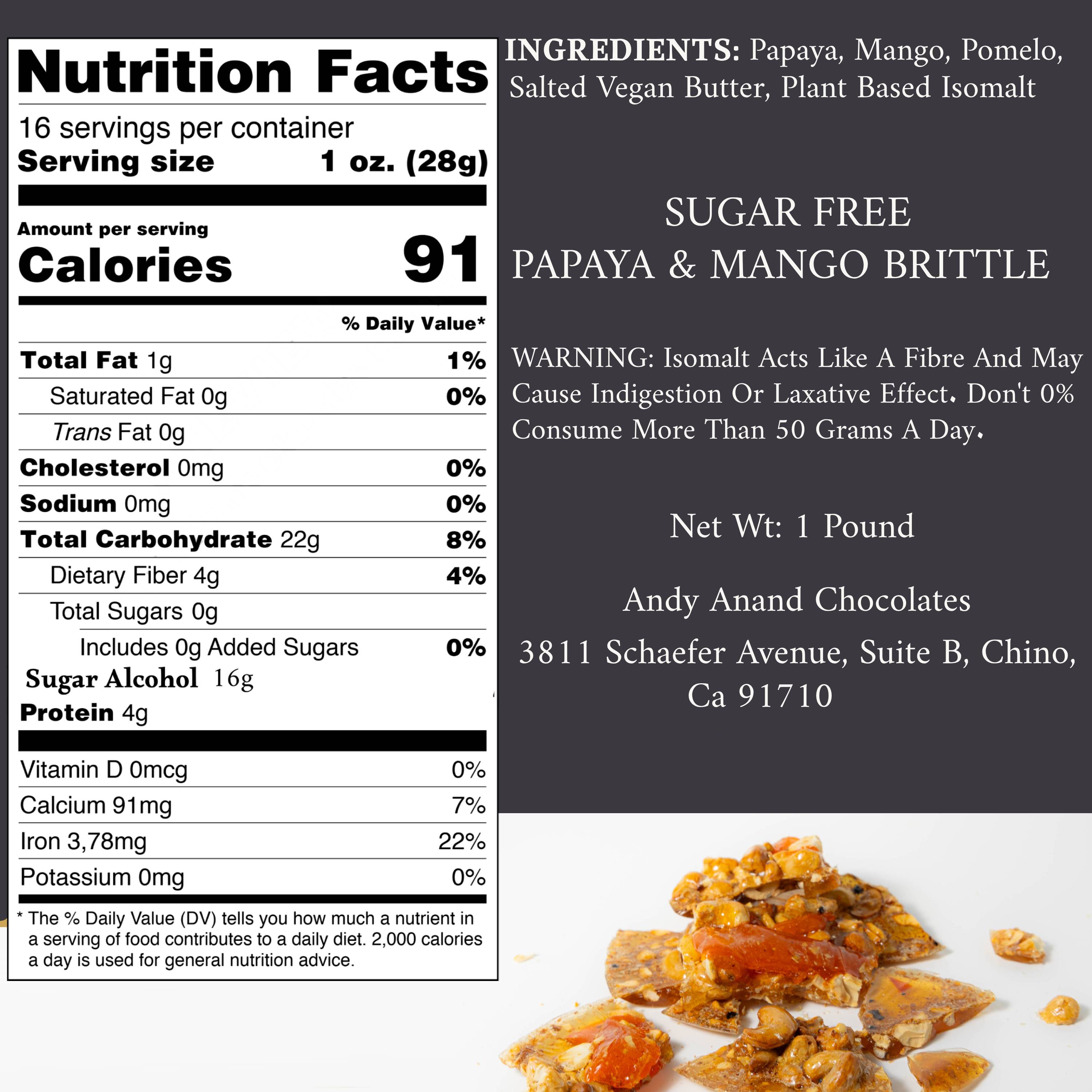 Andy Anand Sugar-Free Italian Fruit Brittle (Papaya, Mango, Pomelo, 1 lb) | Imported Croccante, Keto & Gluten-Free | Local SoCal Bakery
