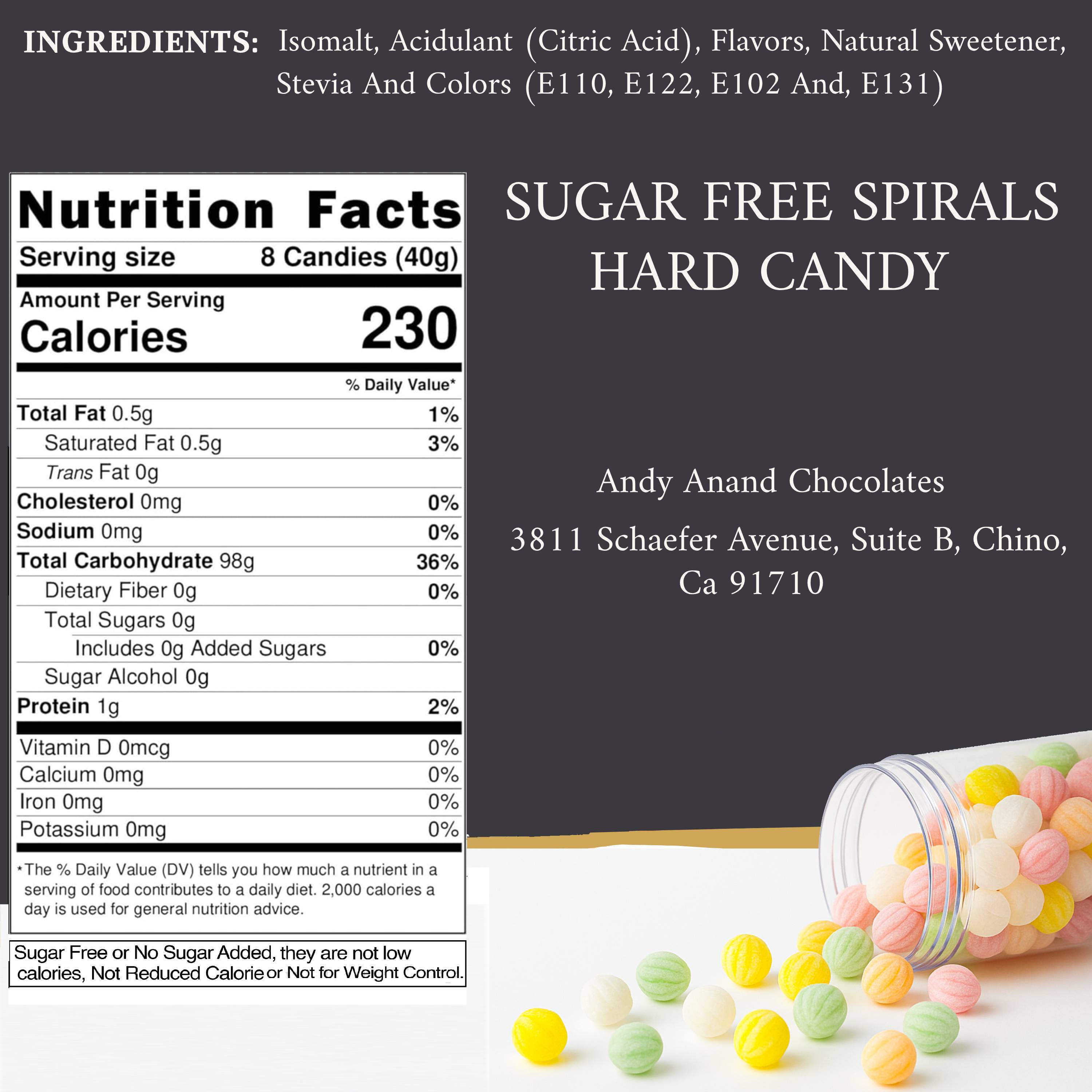 Andy Anand Sugar-Free Spiral Hard Candy (110 pc, 7 oz) | 5 Flavors, Made in Spain, Stevia | Local SoCal Bakery