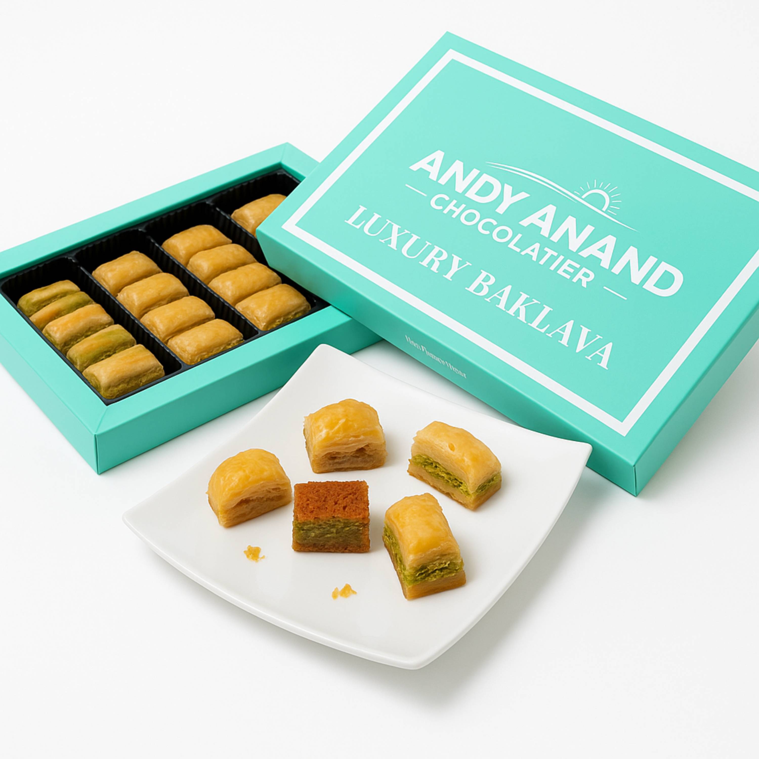 Andy Anand Sugar-Free Turkish Baklava (26 pc, 8.8 oz) | Pistachio, Walnut, Hazelnut Gift Box | Local SoCal Bakery