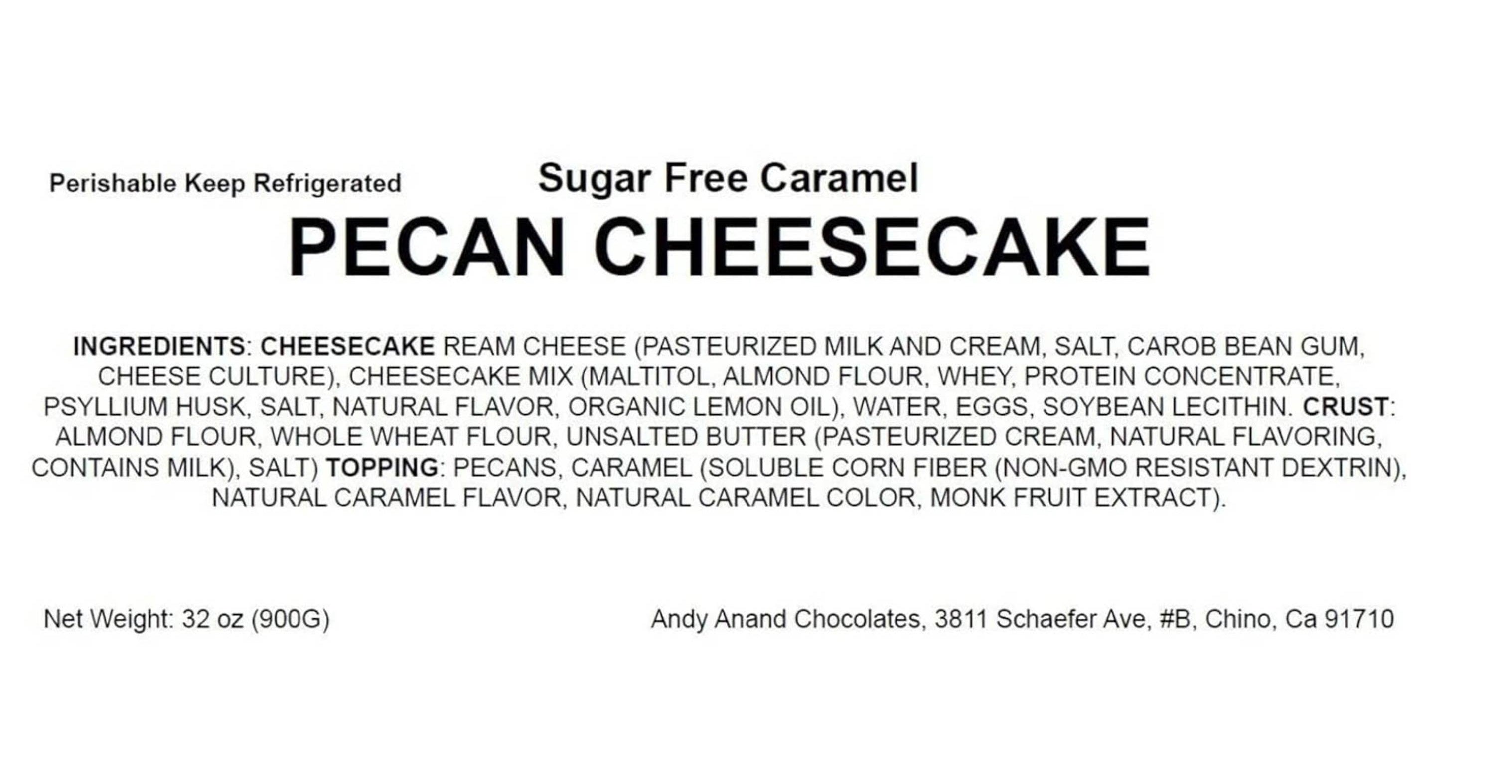 Andy Anand Sugar-Free Pumpkin Pecan Cheesecake (9-inch, 2.4 lbs) | Sugar-Free & Keto Cheesecake | Local SoCal Bakery