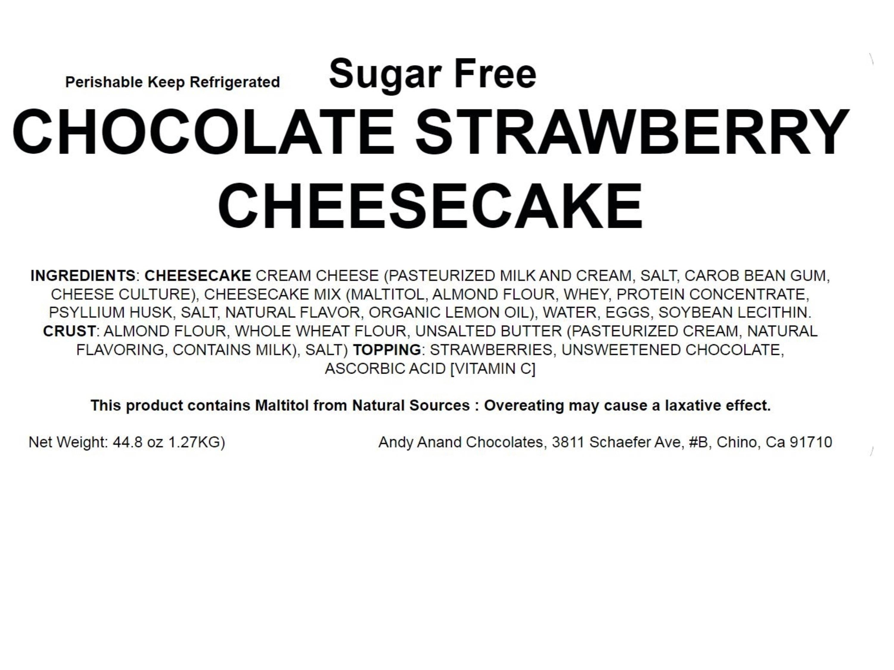 Andy Anand Sugar-Free Chocolate Strawberry Cheesecake with Truffles (9-inch, 2.8 lbs) | Sugar-Free & Keto Cheesecake | Local SoCal Bakery