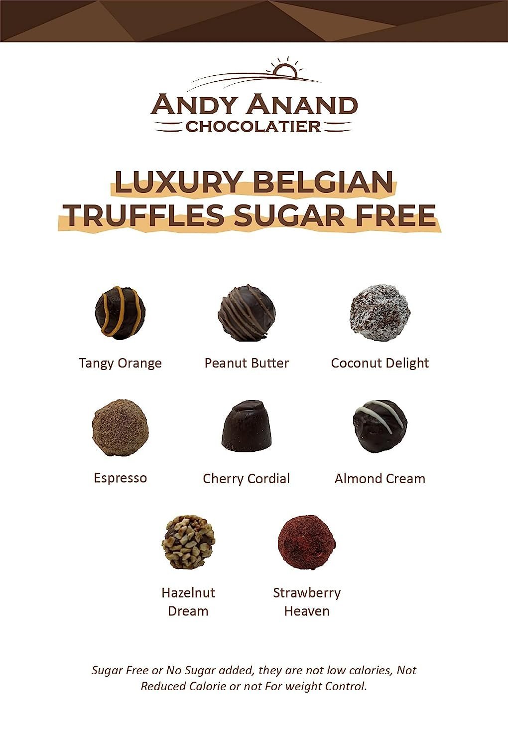 Andy Anand Belgian Sugar-Free Chocolate Truffles Gift Box (48 pc) | Gluten-Free, 60% Cocoa Butter | Local SoCal Chocolatier