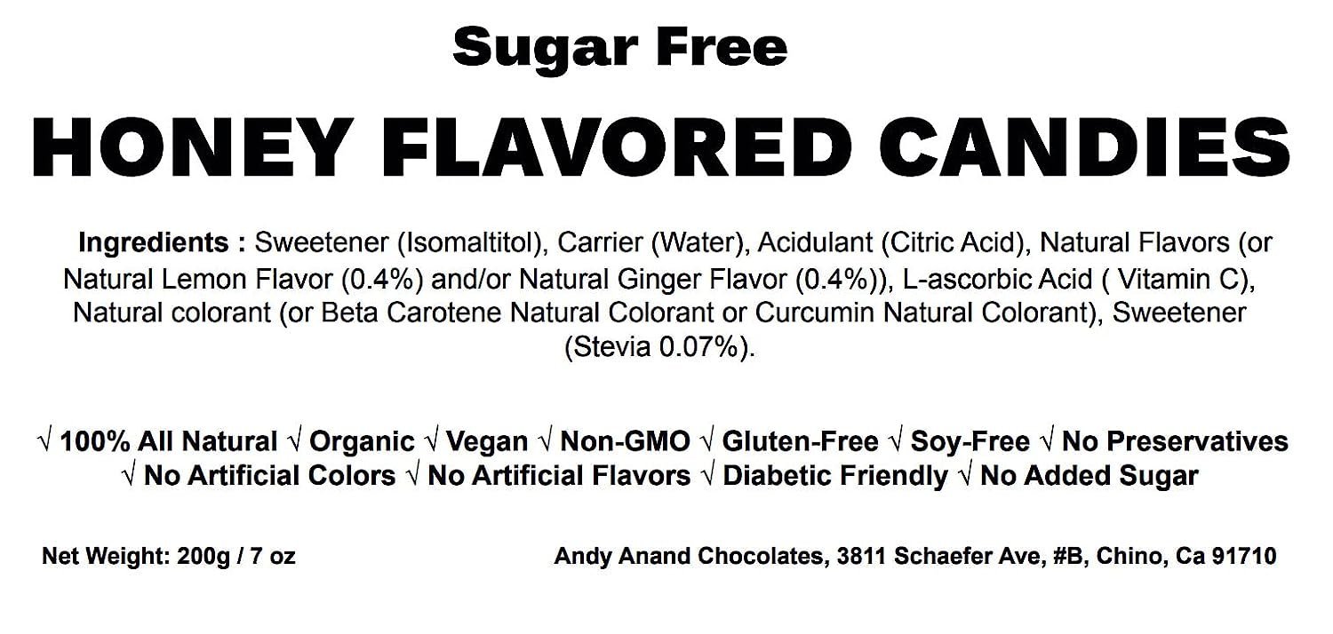 Andy Anand Sugar-Free Honey Ginger Candy with Propolis & Vitamin C (70 pc, 7 oz) | Functional, European | Local SoCal Bakery