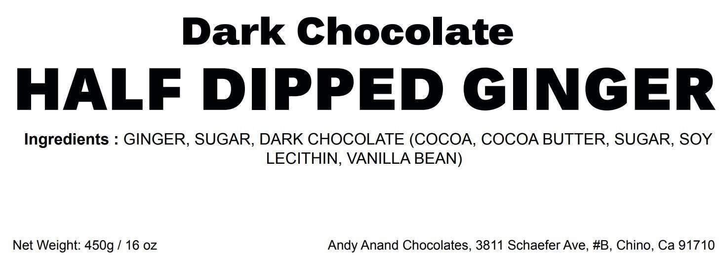 Andy Anand Vegan Belgian Dark Chocolate Ginger (1 lb) | 60% Cocoa Butter, Dairy-Free | Local SoCal Chocolatier