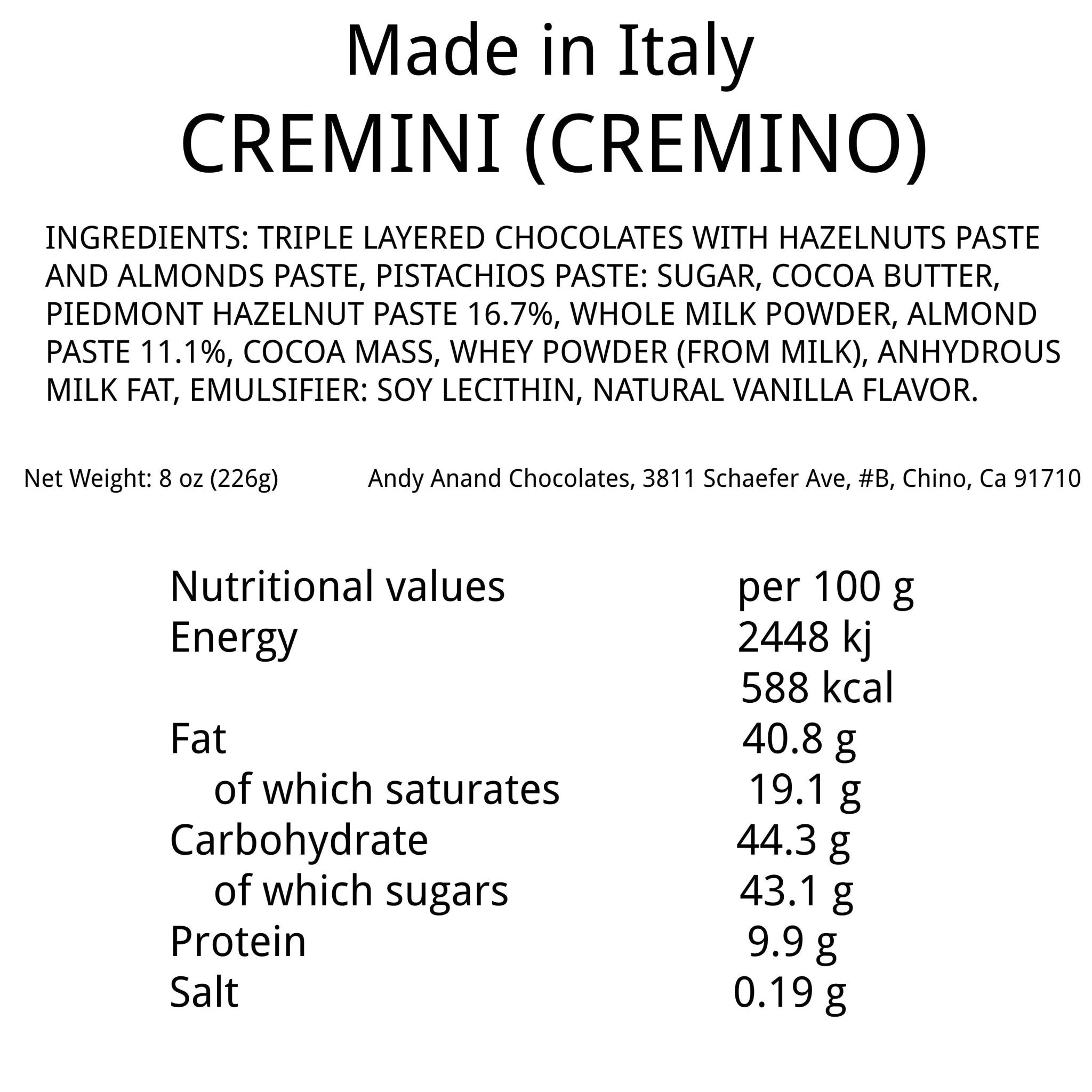 Andy Anand Italian Cremino Chocolate Assortment (18 pc, 8 oz) | Gluten-Free, 60% Cocoa Butter | Local SoCal Chocolatier