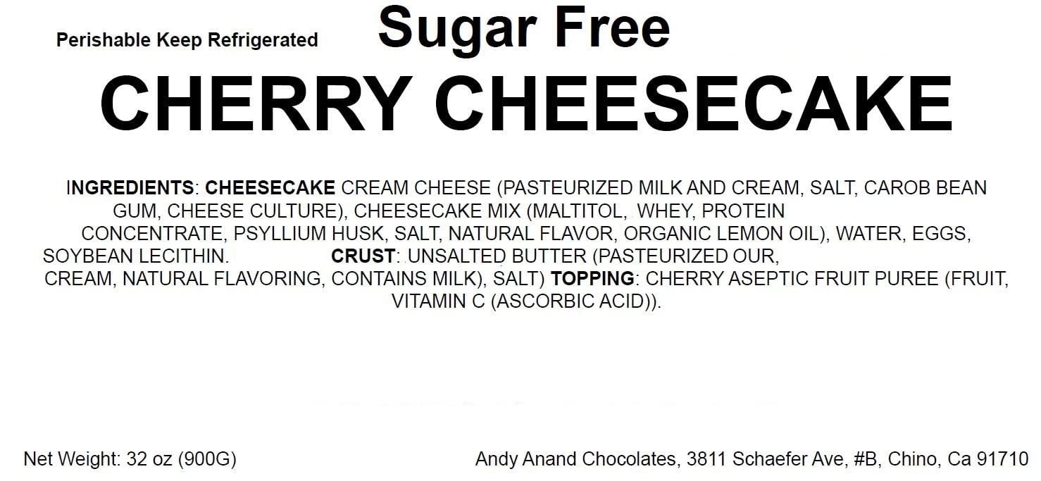 Andy Anand Sugar-Free Gluten-Free Cherry Cheesecake (9-inch, 3.4 lbs) | Sugar-Free, Gluten-Free | Local SoCal Bakery