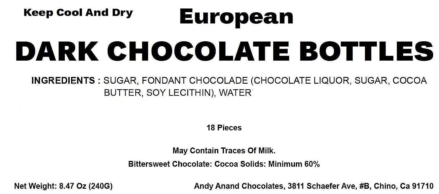 Andy Anand Liquor-Filled Cordial Bottles | European Dark Chocolate, Non-Alcoholic, 60% Cocoa Butter | Local SoCal Chocolatier