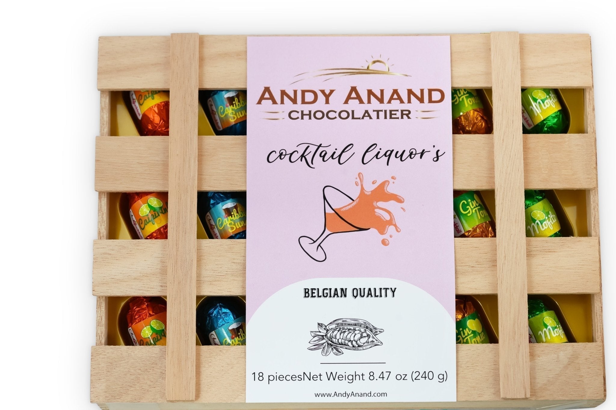 Andy Anand European Cocktail-Flavored Dark Chocolate Bottles (18 pc, 11.5 oz) | Vegan Mojito, Limoncello, Gin Tonic | Local SoCal Chocolatier