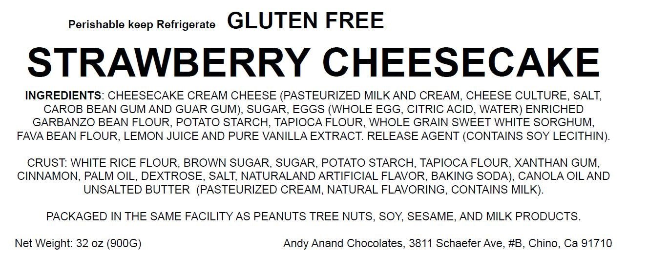 Andy Anand Gluten-Free Strawberry Cheesecake (9-inch, 3.4 lbs) | Hand-Baked Bakery Cheesecake | Local SoCal Bakery