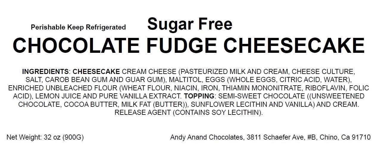 Andy Anand Sugar-Free Chocolate Fudge Cheesecake (9-inch, 2 lbs) | Sugar-Free Cheesecake | Local SoCal Bakery