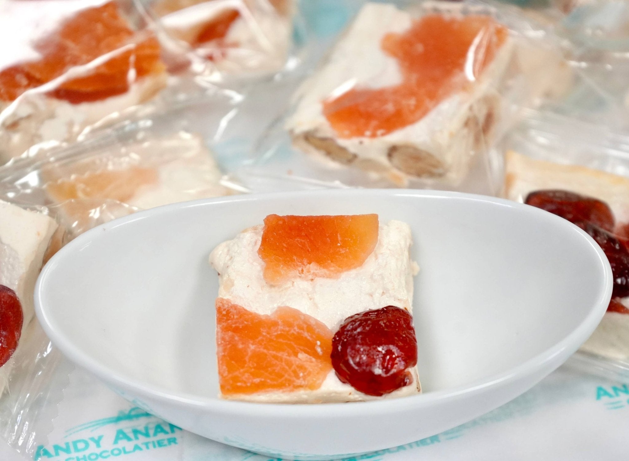 Andy Anand Roasted Almond Fruit Soft Nougat (22 pc, 7 oz) | European Turron with Exotic Fruits | Local SoCal Bakery