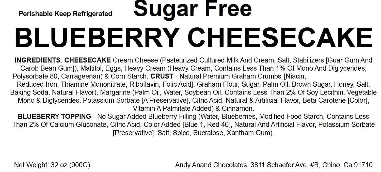 Andy Anand Sugar-Free Gluten-Free Blueberry Cheesecake (9-inch, 2.8 lbs) | Sugar-Free, Gluten-Free | Local SoCal Bakery